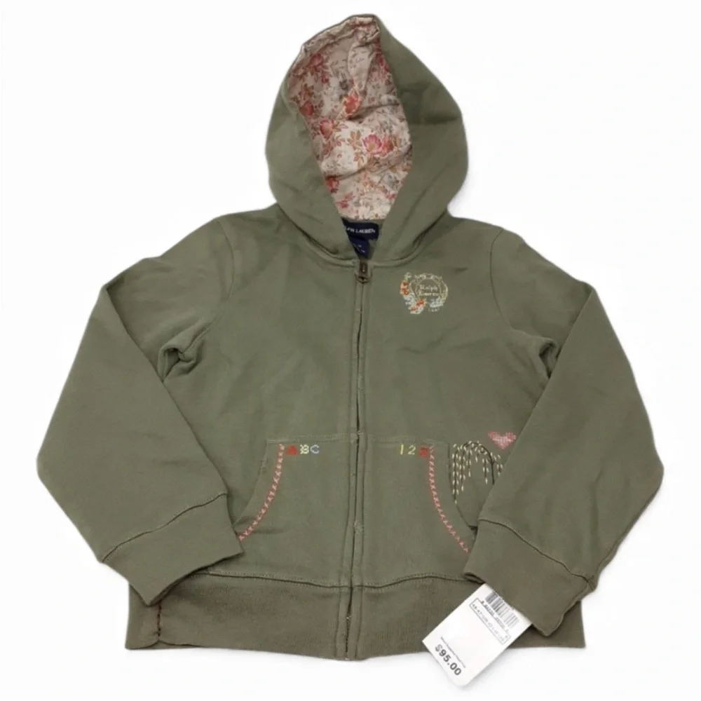 Ralph Lauren | Girls Olive Distressed Hoodie NWT 6
